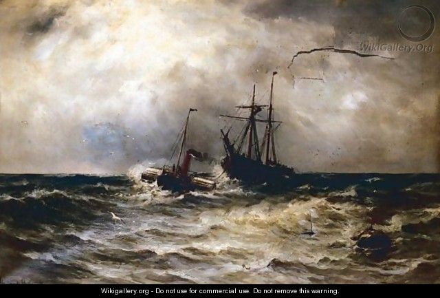 Steam Barge Towing Ship - Gustave de Breanski