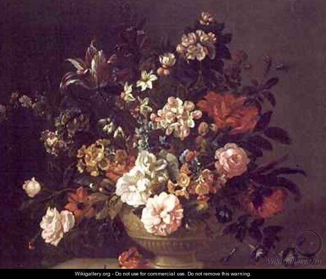 Roses, Tulips and other Flowers in an Urn on a Ledge - (after) Boggi, Giovanni
