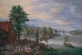 A Village Scene With Boats And Fishermen By A River - Pieter Gysels