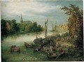 A View Of A River Quayside, A Church In The Distance - Jan, the Younger Brueghel
