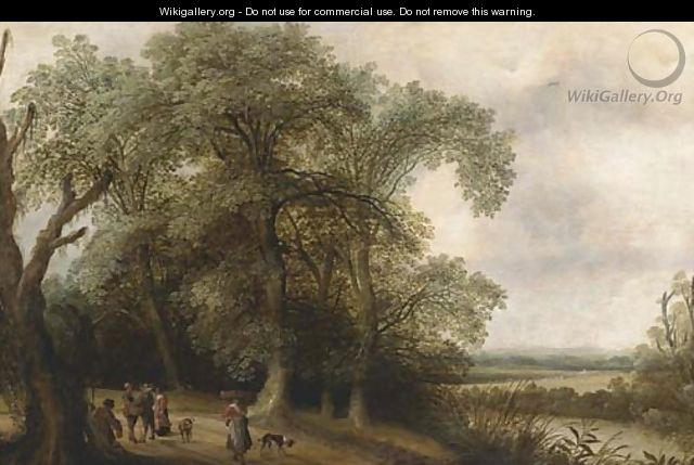 A wooded river landscape with figures on a track - Willem Van Den Bundel