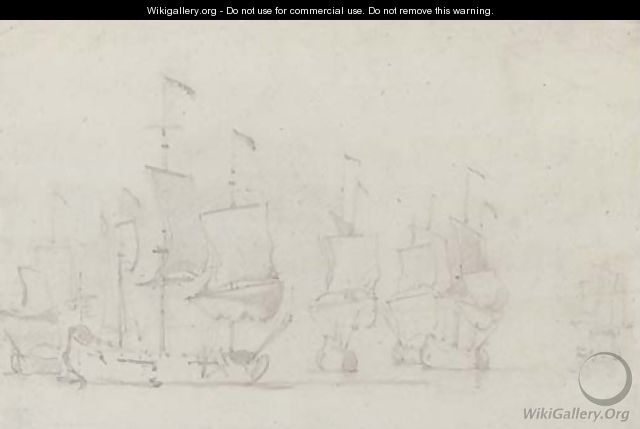 Warships becalmed - Willem van de, the Younger Velde