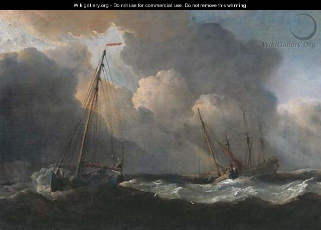 English fishing smacks at sea in a gale - Willem van de, the Younger Velde