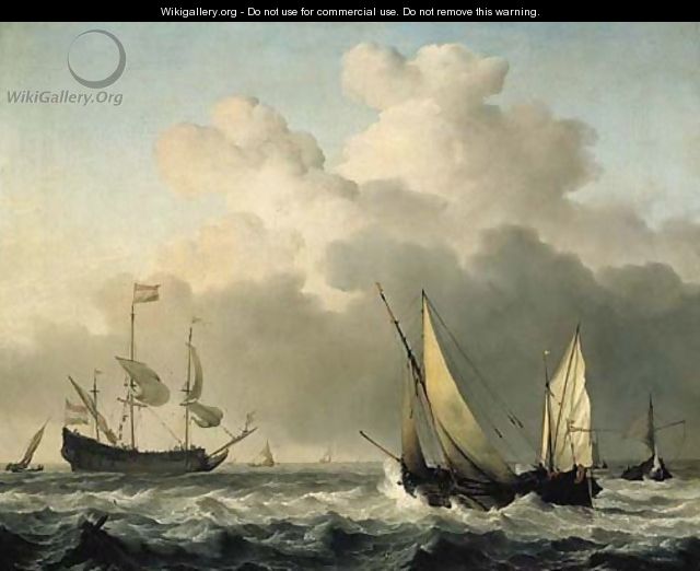 A wijdschip close-hauled in a fresh breeze, with other shipping - Willem van de, the Younger Velde