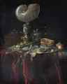 A nautilus cup, a pickled herring and a fillet on a pewter plate - Willem Van Aelst