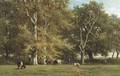 Interieur de foret (souvenir de Fontainebleau) cattle grazing by birch trees, Fontainebleau - Willem Roelofs