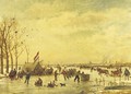 Hollandsch IJsvermaak a populous crowd enjoying a day on the ice with Rotterdam in the distance - Willem Roelofs