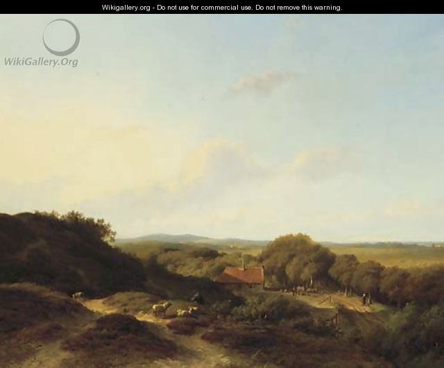 A panoramic dune landscape with a sportsman in the foreground - Willem Vester