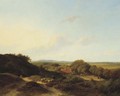 A panoramic dune landscape with a sportsman in the foreground - Willem Vester