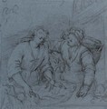 Two figures, half-length, standing at a bench - Willem van Mieris