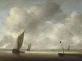 A calm with fishing boats and fishermen in the foreground - Willem van Diest
