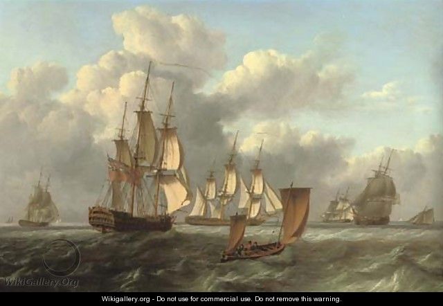 A squadron of frigates arriving at a rendezvous with a lugger passing them - William Anderson
