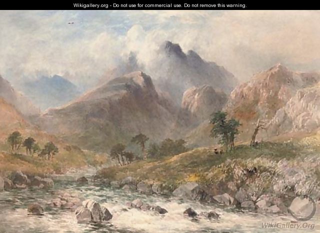 A river rushing through a romantic landscape - William James Bennett