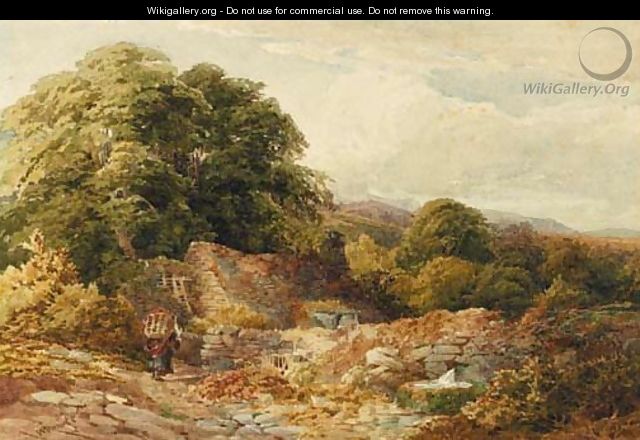 Peat cutters in a wooded landscape - William James Bennett