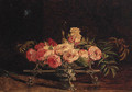 Pink and white Roses in an 18th Century Silver Dish-cros - William Bell Scott