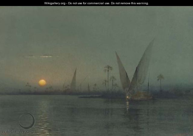 Feluccas on the Nile by moonlight - William Ashton