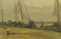 Moored fishingboats along a quay - Willem Bastiaan Tholen