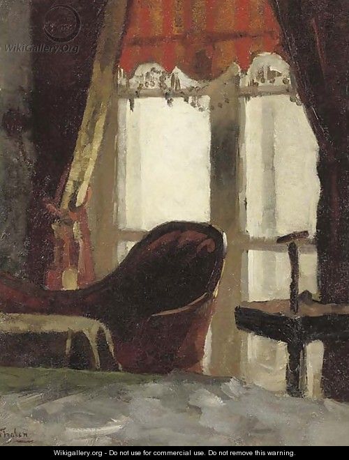 Interieur met papegaaiestandaard the corner of a room - Willem Bastiaan Tholen