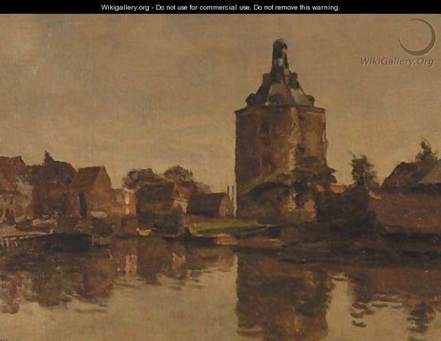 A view of Enkhuizen with the Drommedaris towering - Willem Bastiaan Tholen