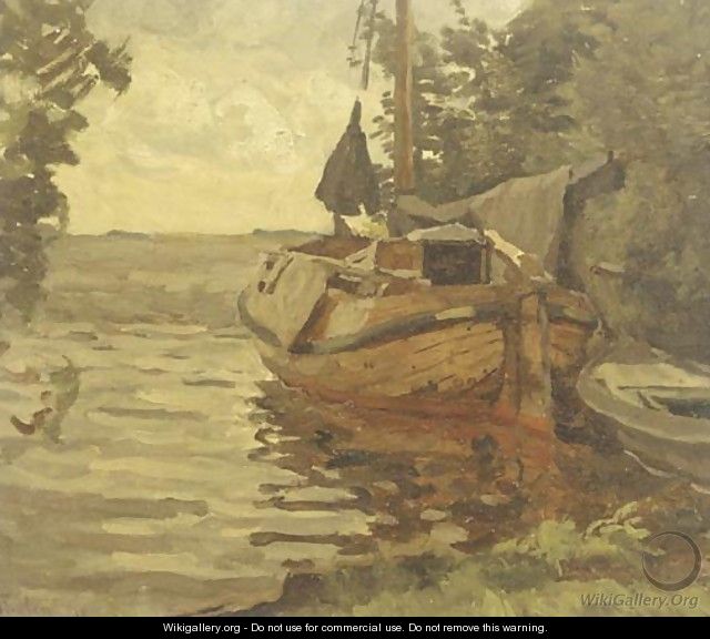 A moored barge - Willem Bastiaan Tholen