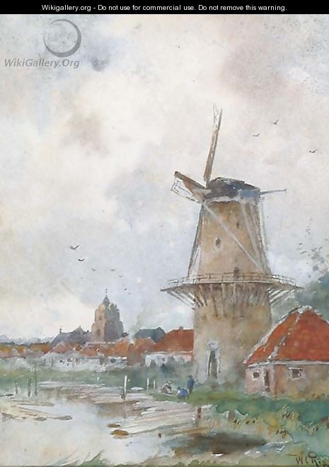 Windmill on the edge of a village - Willem Cornelis Rip