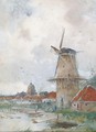 Windmill on the edge of a village - Willem Cornelis Rip