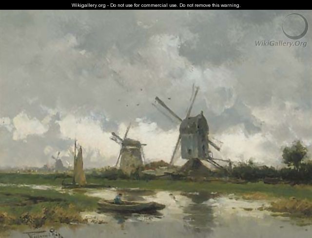 Molens bij Gouda a landscape with windmills - Willem Cornelis Rip