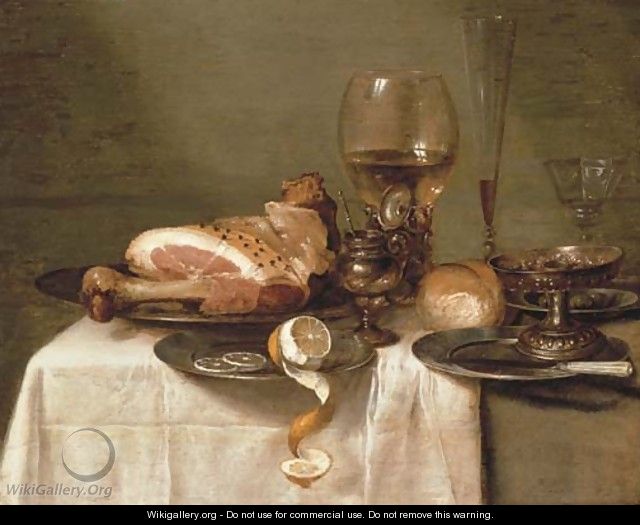 A ham on a pewter plate - Willem Claesz. Heda
