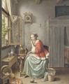 A spinner sitting beside an open window - Willem Joseph Laquy