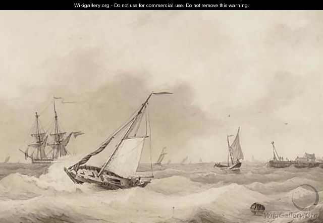 A Dutch barge and other shipping in a stiff offshore breeze - Willem Jun Gruyter