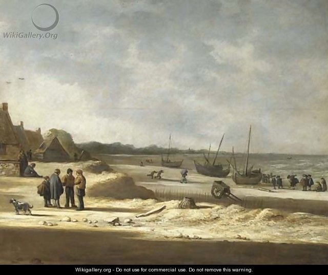 Figures and boats on a beach - Willem Gillisz. Kool