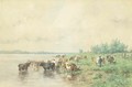 Cattle grazing by the riverside - Willem Roelofs