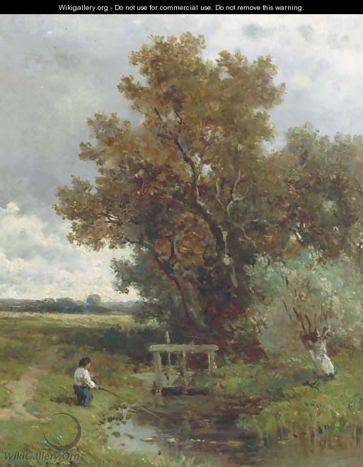 An angler in an autumn landscape - Willem Roelofs
