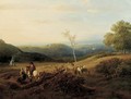 A panoramic summerlandscape with harvesters - Willem Roelofs