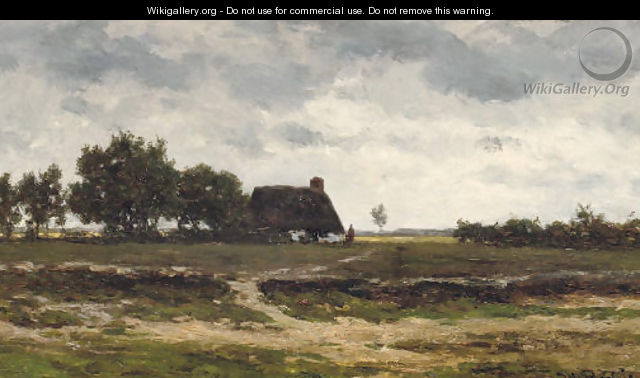 A cottage in the fields - Willem Roelofs