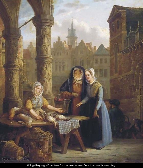 Ladies visiting a market - Willem Pouwelsen