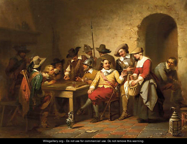 Soldiers playing backgammon in a tavern - Willem Pieter Hoevenaar
