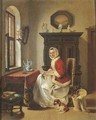 A young lady doing needlework in an interior - Willem Pieter Hoevenaar