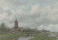 A polder landscape, a village in the distance - Willem Johannes Oppenoorth