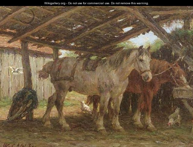 Two horses in a stable - Willem Carel Nakken