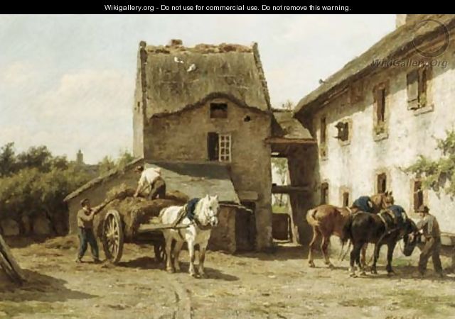 In Ryes horses in a sunny farmyard - Willem Carel Nakken