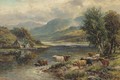 Highland cattle in a mountainous landscape - Walter Langley