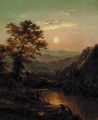 Anglers in a mountainous landscape at sunset - Walter Williams