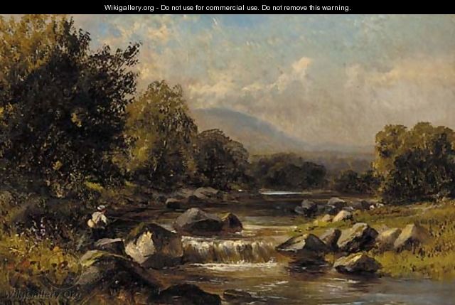 An angler on the bank of a rocky river - Walter Wallor Caffyn
