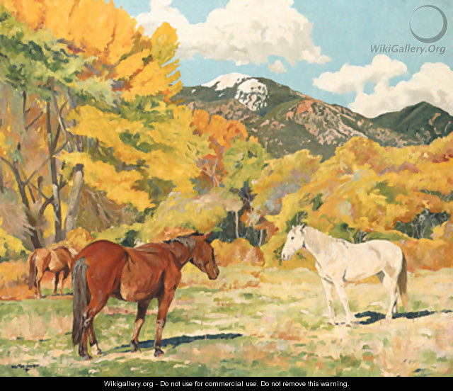Cottonwood and Wild Horses - Walter Ufer