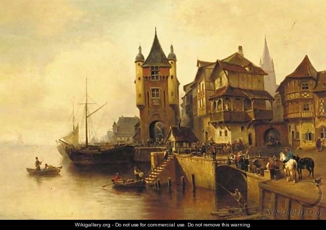 A busy Dutch port - Wilhelm Alexander Meyerheim