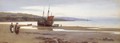 Figures and beached fishing vessels on a beach - Warren Williams