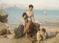 Children on the Italian coast with a basket of grapes, Capri beyond - Wilhelm Kray