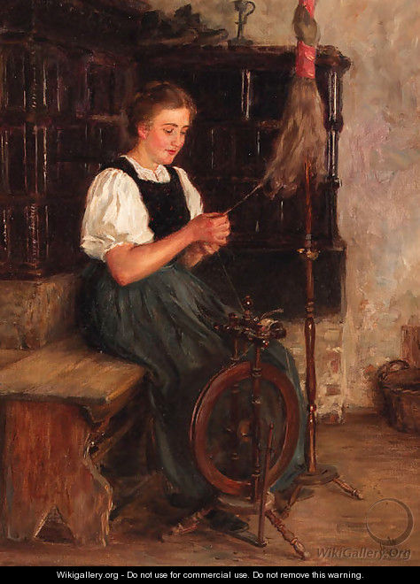 A spinning German peasant woman - Wilhelm Hasemann