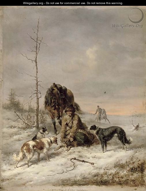 Russian huntsmen in the snow - Wilhelm Amandus Beer